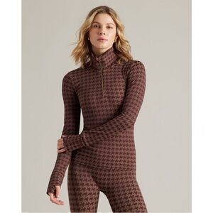 RHONE Women's Brown Berry Houndstooth Seamless Base 1/4 Zip